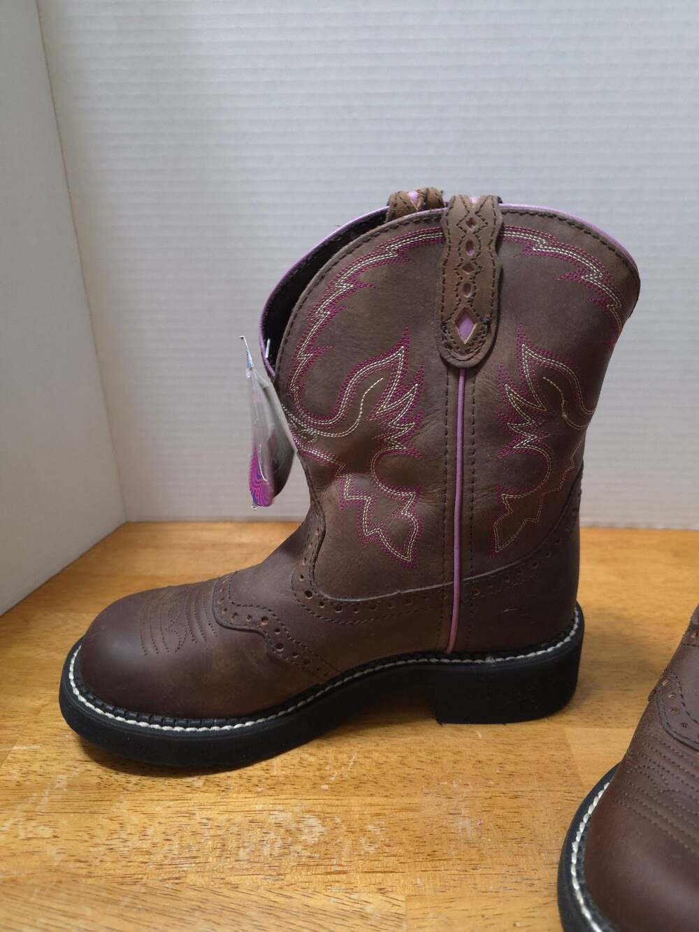 Justin Gypsy Gemma 8 Inch Brown and Pink Leather Western Cowgirl Boots - Picture 3 of 10